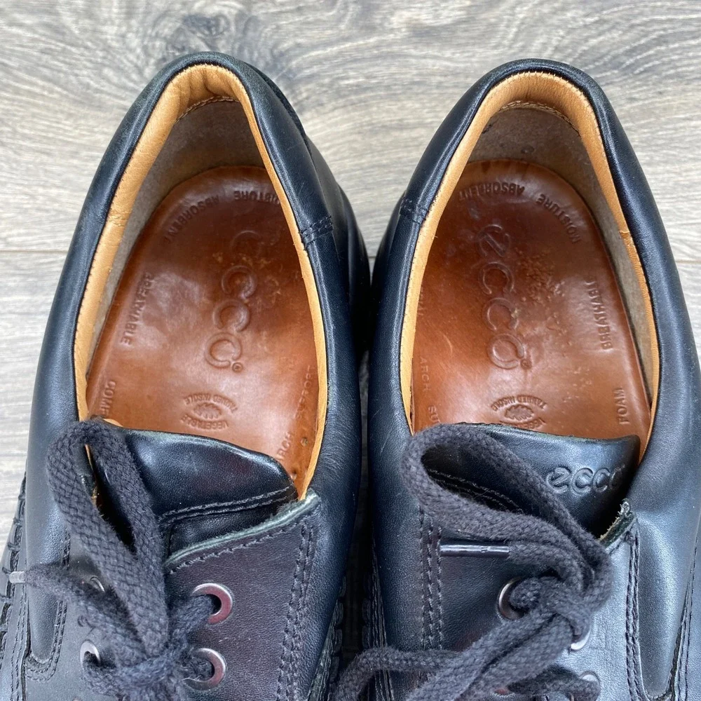 ECCO Leather Oxford Shoes Mens EU 46 US 12 Black Moc Toe Lace Up 10394